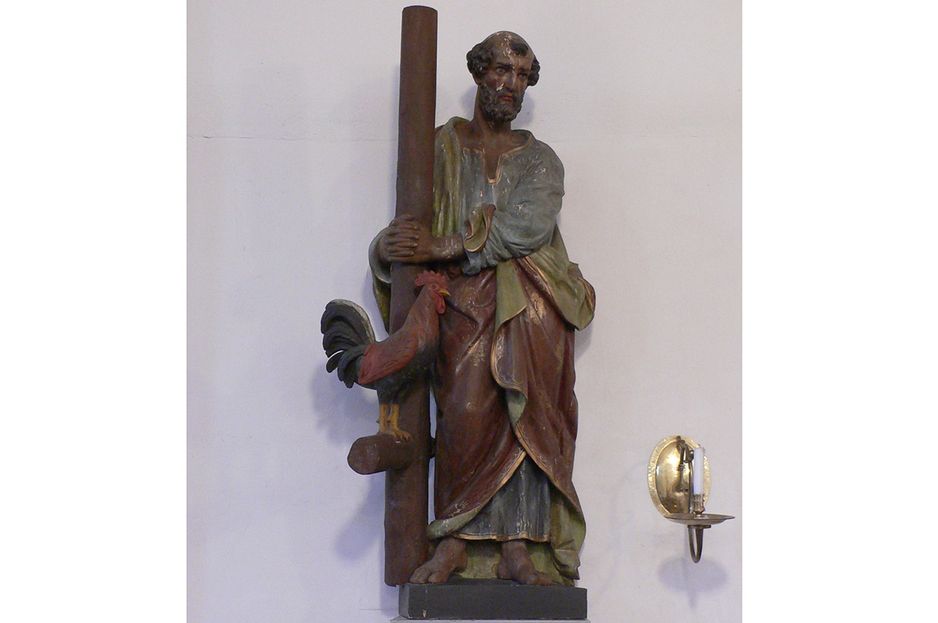 Symbolbild Beichte, hl. Petrus mit Hahn, St. Martin, Zyfflich